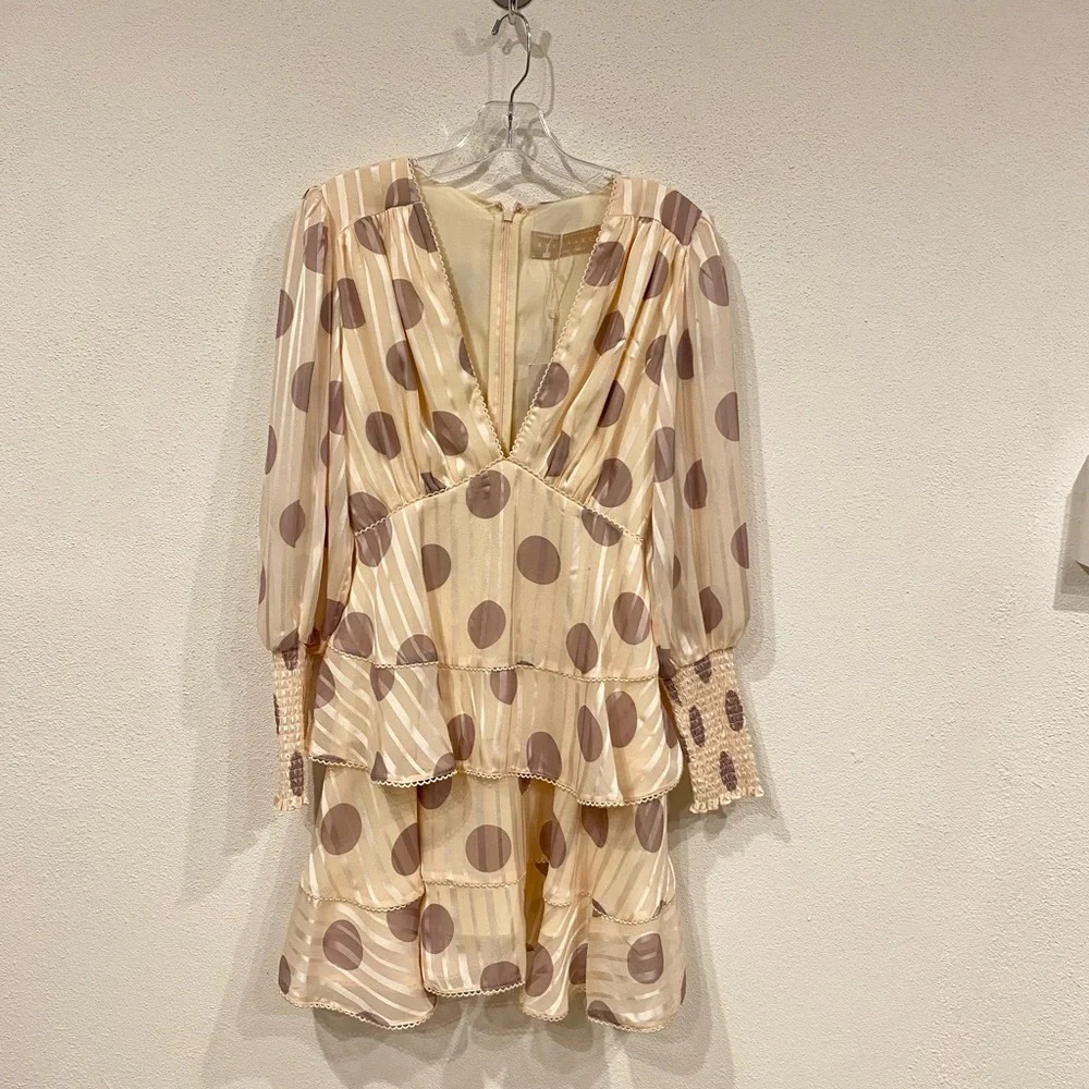 NWT Keepsake Oblivion Long Sleeve Mini Dress in Cream Spot Size Small - Picture 2 of 4